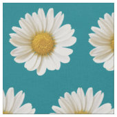 White Daisies on Dark Turquoise Floral Stof (Close Up)