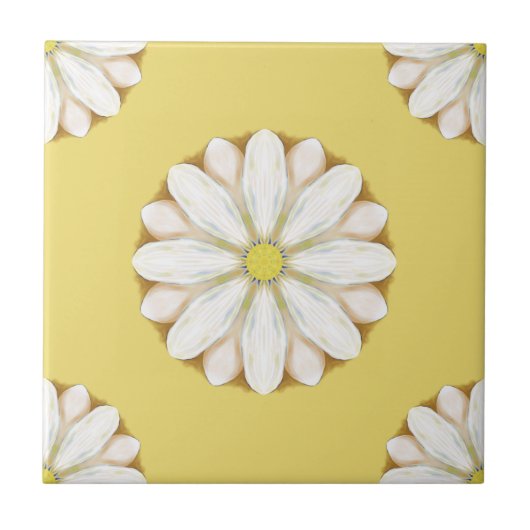 White Daisies on Golden Yellow Tegeltje (Voorkant)