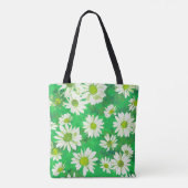 White Daisies on Green Floral Pattern Monogrammed Tote Bag (Achterkant)