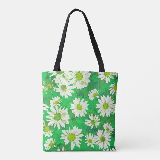 White Daisies on Green Floral Pattern Monogrammed Tote Bag (Achterkant)