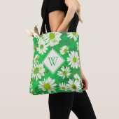 White Daisies on Green Floral Pattern Monogrammed Tote Bag (Dichtbij)