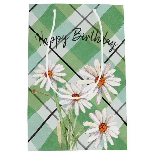 White Daisies on Green Play Medium Cadeauzakje (Voorkant)