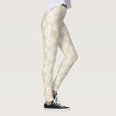White Daisies on Neutral Beige Floral Pattern Leggings (Rechts)