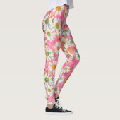 White Daisies on Pink Floral Pattern Leggings (Rechts)