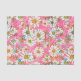 White Daisies on Pink Floral Pattern Tissuepapier
