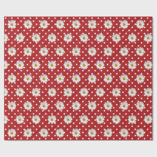 White Daisies on Polka Dots Cadeaupapier (Vlak)