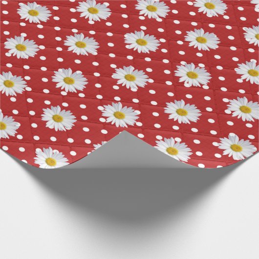 White Daisies on Polka Dots Cadeaupapier (Hoek)