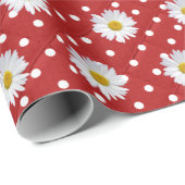 White Daisies on Polka Dots Cadeaupapier (Rol Hoek)