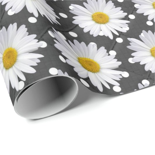 White Daisies on Polka Dots Cadeaupapier (Rol Hoek)
