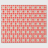 White Daisies on Red and White Gingham Cadeaupapier (Vlak)