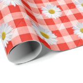 White Daisies on Red and White Gingham Cadeaupapier (Rol Hoek)