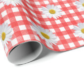 White Daisies on Red and White Gingham Cadeaupapier (Rol Hoek)