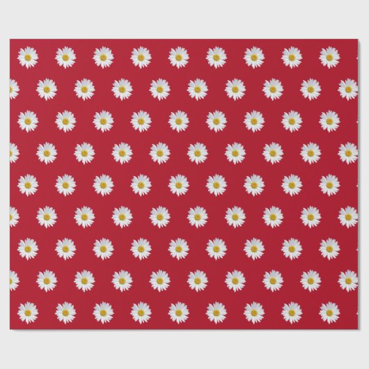 White Daisies on Red Cadeaupapier (Vlak)