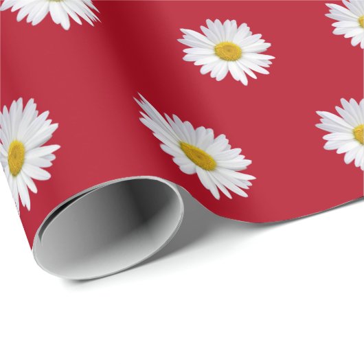 White Daisies on Red Cadeaupapier (Rol Hoek)