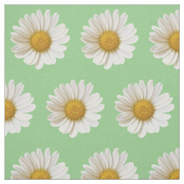 White Daisies on Sage Green Floral Stof