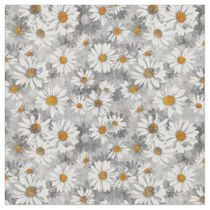 White Daisies on Silver Grey Floral Pattern Stof