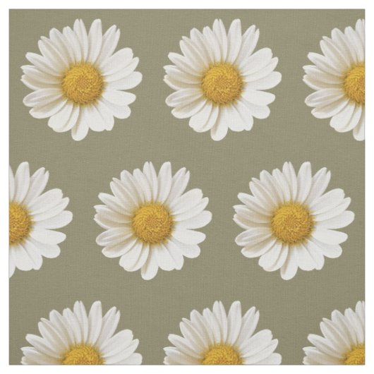 White Daisies on Taupe Background Stof (Swatch)