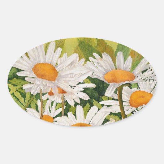White Daisies Ovale Sticker (Voorkant)