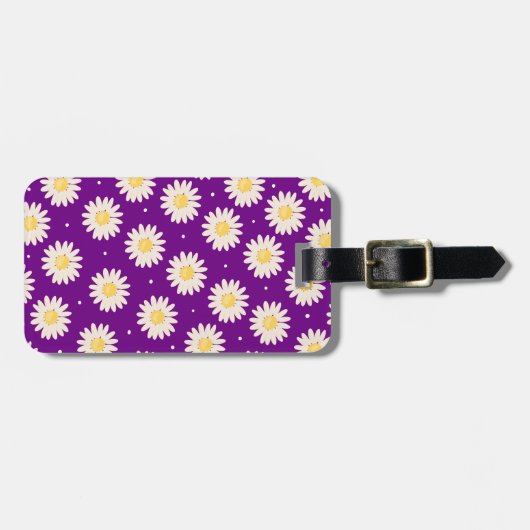 White Daisies Pattern in Paars Travel Quote Bagagelabel (Voorkant horizontaal)