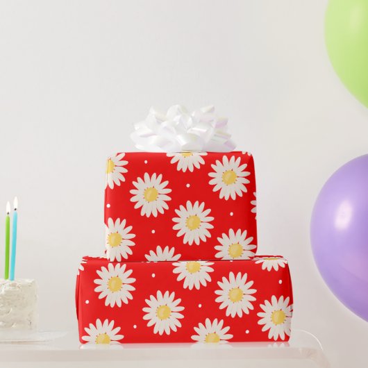 White Daisies Pattern met White Stippen Cadeaupapier (Feestgeschenken)