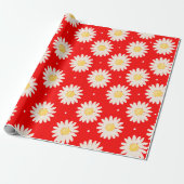 White Daisies Pattern met White Stippen Cadeaupapier (Uitgerold)