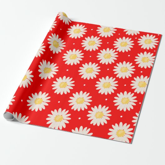 White Daisies Pattern met White Stippen Cadeaupapier (Uitgerold)