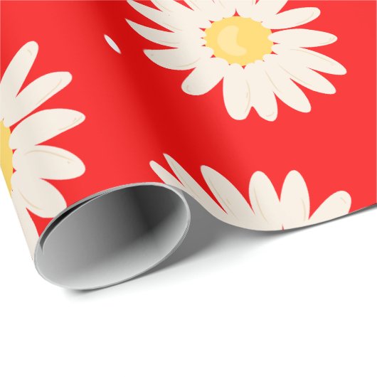 White Daisies Pattern met White Stippen Cadeaupapier (Rol Hoek)