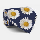 White Daisies Pattern on Dark Blue Stropdas (Opgerold)