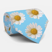 White Daisies Pattern on Light Blue Stropdas (Opgerold)