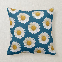 White Daisies Pattern on Ocean Blue Sierkussen