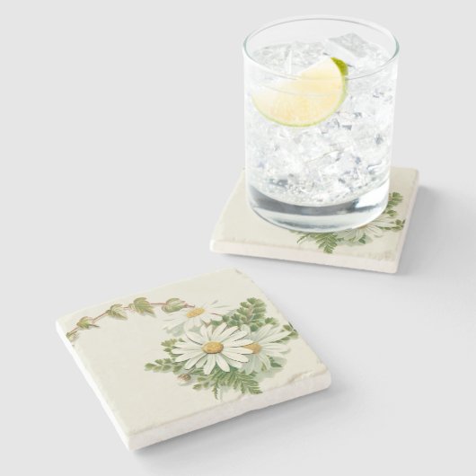 White Daisies Stone Onderzetter (Zijkant)