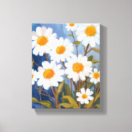 White Daisies Watercolor Flowers Painted Canvas Afdruk