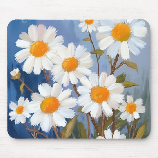 White Daisies Watercolor Flowers Painted Muismat (Voorkant)