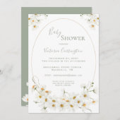 White Daisies Waterverf Sage Baby shower Kaart (Voorkant / Achterkant)