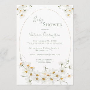 White Daisies Waterverf Sage Baby shower Kaart