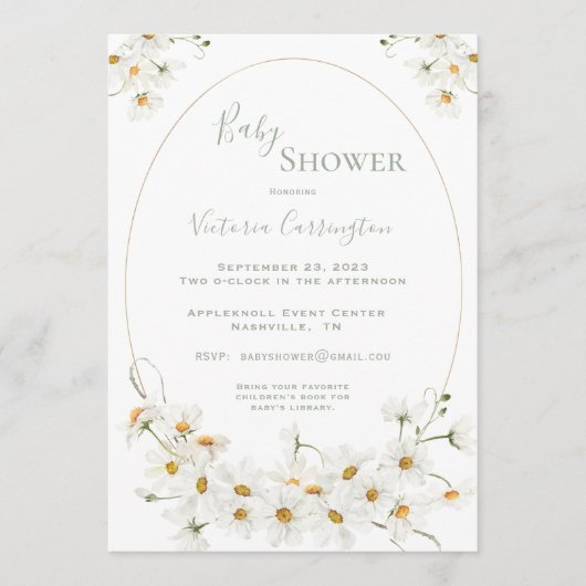 White Daisies Waterverf Sage Baby shower Kaart (Voorkant)