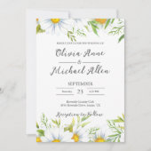 White Daisies Waterverf Script Wedding Invitation Kaart (Voorkant)