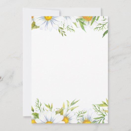 White Daisies Waterverf Script Wedding Invitation Kaart (Achterkant)