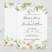 White Daisies Waterverf Script Wedding Invitation Kaart (Voorkant / Achterkant)