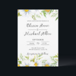 White Daisies Waterverf Script Wedding Invitation Kaart<br><div class="desc">waterverf witte waaiers op een witte achtergrond. Het elegante manuscript brengt deze uitnodiging aan een elegante nog casual blik. Ideaal voor je lente- of zomerhuwelijk.</div>
