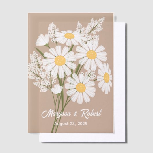 White Daisies Wedding Jubileum Beige Insert Vellum Uitnodigingen (Offset)