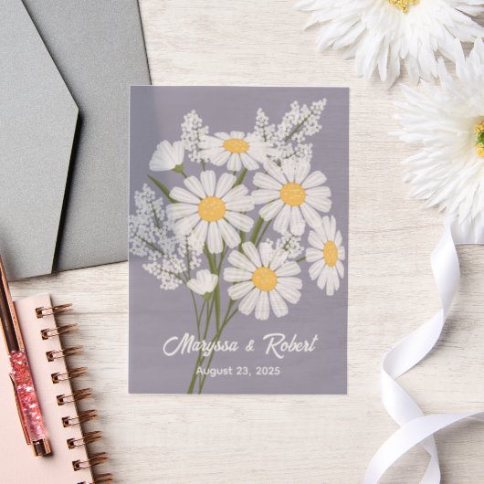 White Daisies Wedding Jubileum Lavendel Insert Vellum Uitnodigingen (Huwelijk)