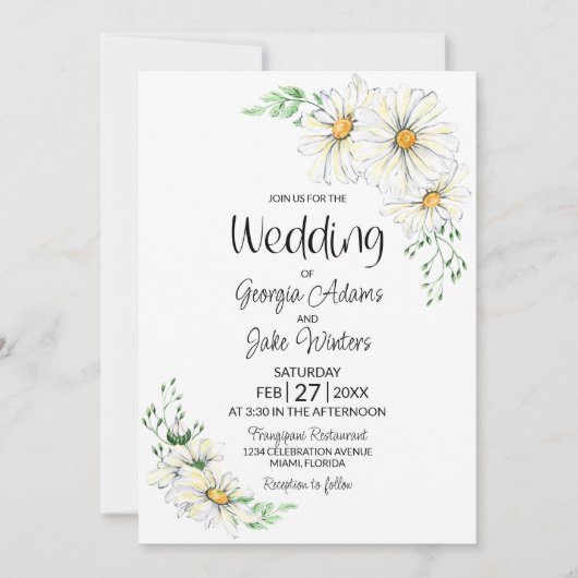 White Daisies Wedding Kaart (Voorkant)