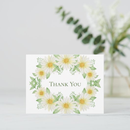 White Daisies Wreater Waterverf Budget Dank u Briefkaart (Staand voorkant)
