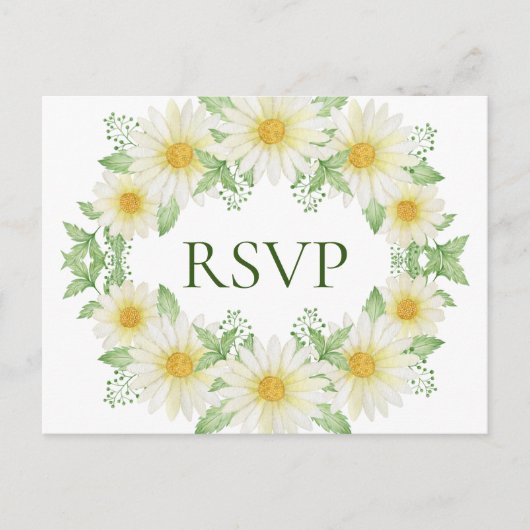White Daisies Wreater Waterverf Yellow Budget RSVP Briefkaart (Voorkant)