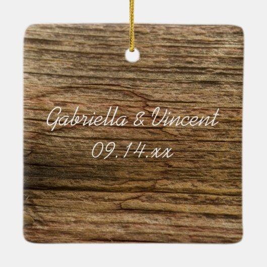 White Daisy and Barn Wood Country Verloving Keramisch Ornament (Achterkant)