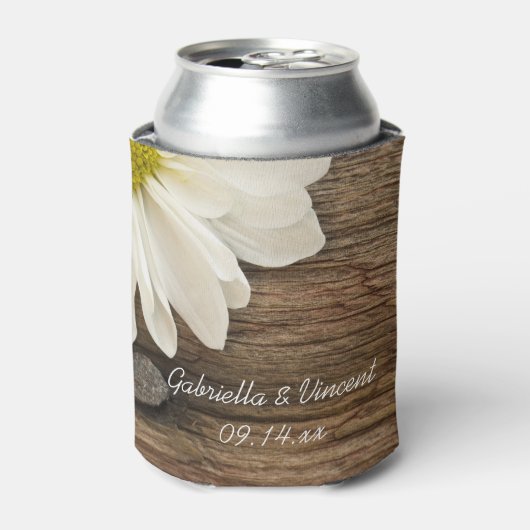 White Daisy and Barn Wood Country Weddenschap Favo Blikjeskoeler (Blikje Voorkant)