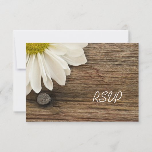 White Daisy and Barn Wood Country Weddenschap RSVP (Voorkant)