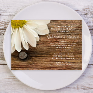 White Daisy and Barn Wood Wedding Rehearsal Dinner Kaart