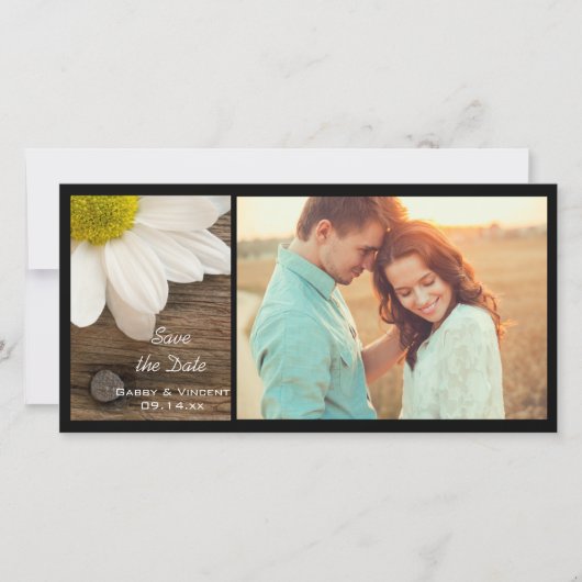 White Daisy and Barn Wood Wedding Save the Date (Voorkant)